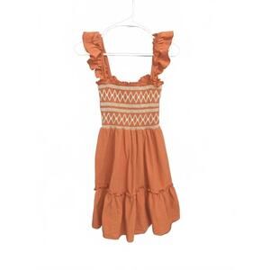 Rust Orange Ruffled Sundress with Smocked Bodice